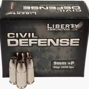 Liberty Ammunition Civil Defense 9mm Luger +P Ammo 50 Grain Fragmenting Hollow Point Lead Free Box of 20
