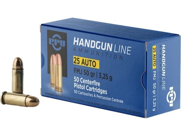 PPU 25 ACP Ammo 50 Grain Full Metal Jacket Box of 50
