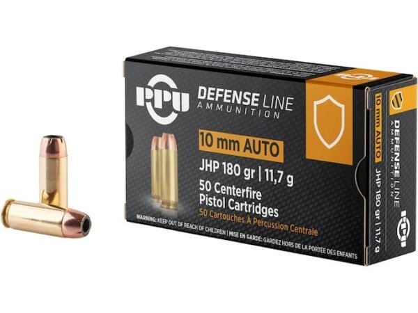PPU Defense 10mm Auto Ammo 180 Grain Jacketed Hollow Point