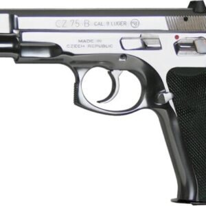 CZ 75B Semi-Auto Pistol 91108, 9mm, 4.7 in, Black Plastic Grip, High Polish Stainless Finish, 16 Rd, Fixed Sights